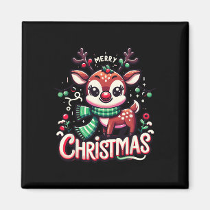 Merry Christmas Reindeer Tree Lights Xmas Family M Magnet