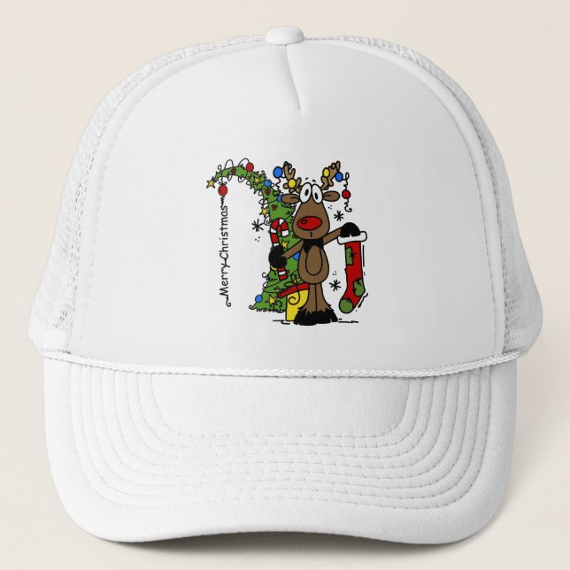 Merry Christmas Reindeer Trucker Hat (Front)