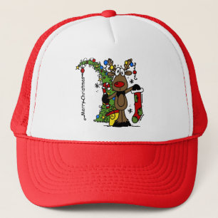 Merry Christmas Reindeer Trucker Hat