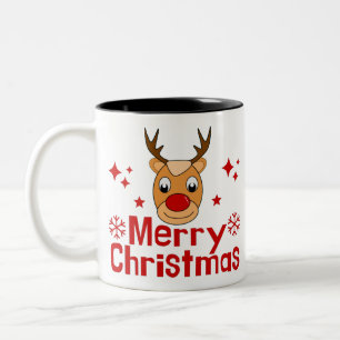 Merry Christmas Reindeer Two-Tone Coffee Mug