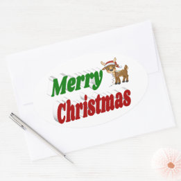 Merry Christmas Reindeer typography  Oval Sticker