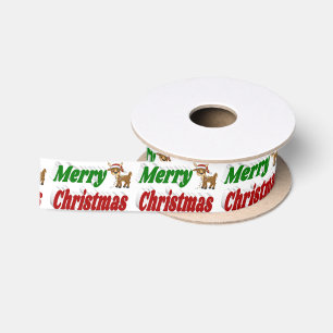 Merry Christmas Reindeer typography  Satin Ribbon