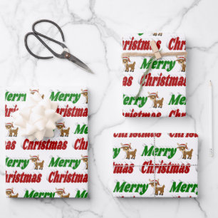 Merry Christmas Reindeer typography  Wrapping Paper Sheet