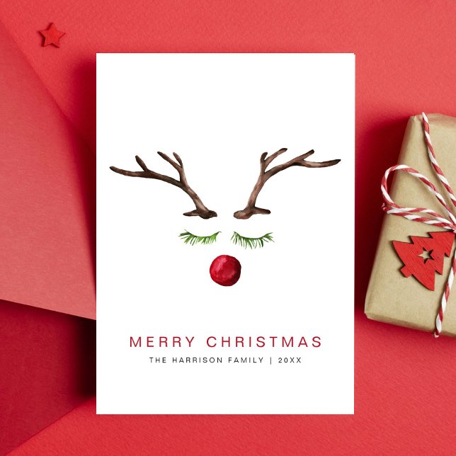 Merry Christmas Reindeer Watercolor Holiday Card (Creator Uploaded)