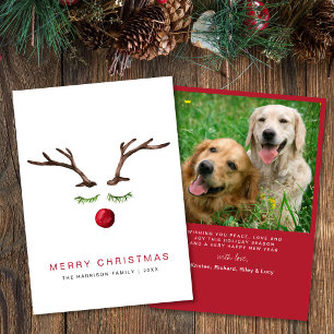 Merry Christmas Reindeer Watercolor Photo Holiday Card