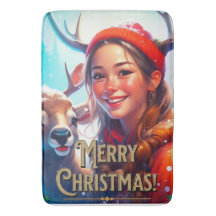 MERRY CHRISTMAS REINDEER WITH HAPPY GIRL