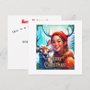 MERRY CHRISTMAS REINDEER WITH HAPPY GIRL INVITATION