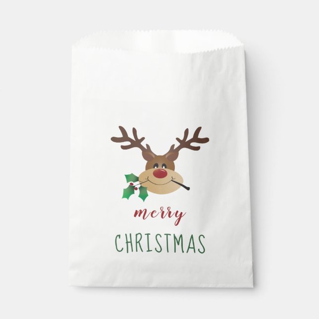 Merry Christmas Reindeer With Mistletoe Favour Bags (Front)