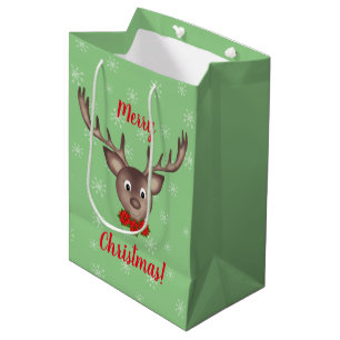Merry Christmas reindeer with red flowers custom Medium Gift Bag