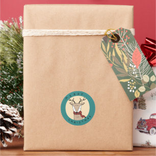 Merry Christmas Reindeer with Scarf Classic Round Sticker