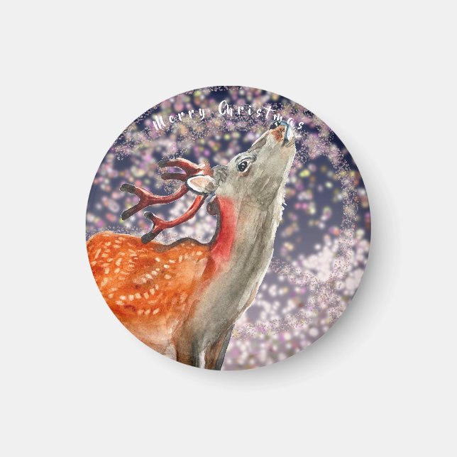 Merry Christmas reindeer with sparkling lights Magnet (Front)