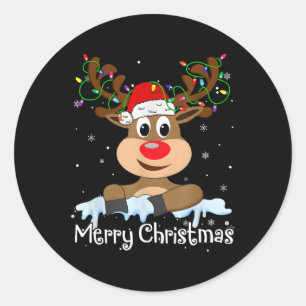 Merry Christmas Reindeer Xmas Family Matching Men Classic Round Sticker