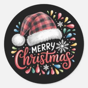 Merry Christmas Reindeer Xmas Family Red Plaid Classic Round Sticker
