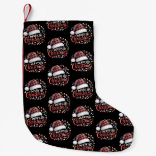 Merry Christmas Reindeer Xmas Family Red Plaid Small Christmas Stocking