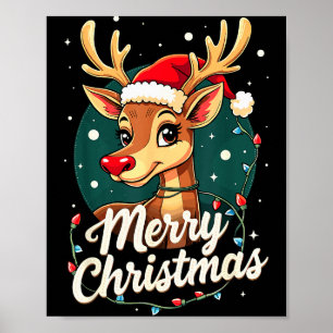 Merry Christmas Reindeer Xmas Family Winter Fun Poster