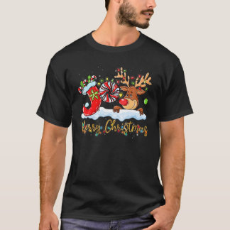 Merry Christmas Reindeer Xmas Light Stocking Snow T-Shirt
