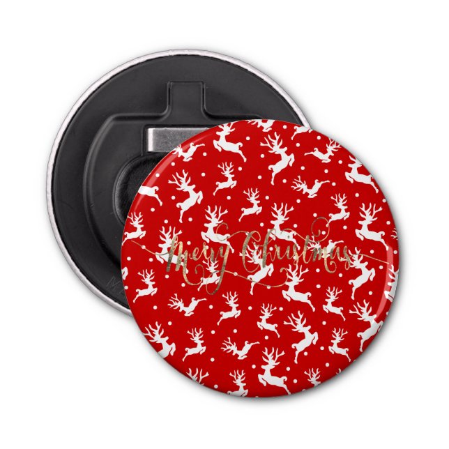 Merry Christmas Reindeers Red  Bottle Opener (Front)