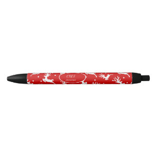 Merry Christmas Reindeers Red Holiday Black Ink Pen