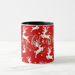 Merry Christmas Reindeers Red Mug