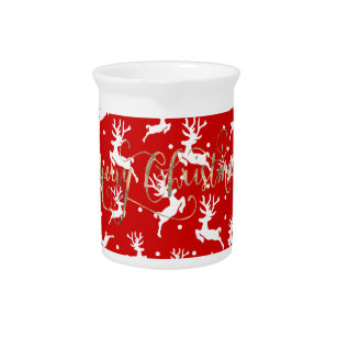 Merry Christmas Reindeers Red  Pitcher