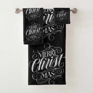 Merry CHRISTmas Religious Calligraphy Chalkboard Bath Towel Set