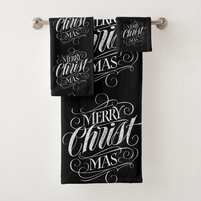 Merry CHRISTmas Religious Calligraphy Chalkboard Bath Towel Set (Insitu)