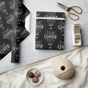 Merry Christmas Religious Calligraphy Chalkboard Wrapping Paper