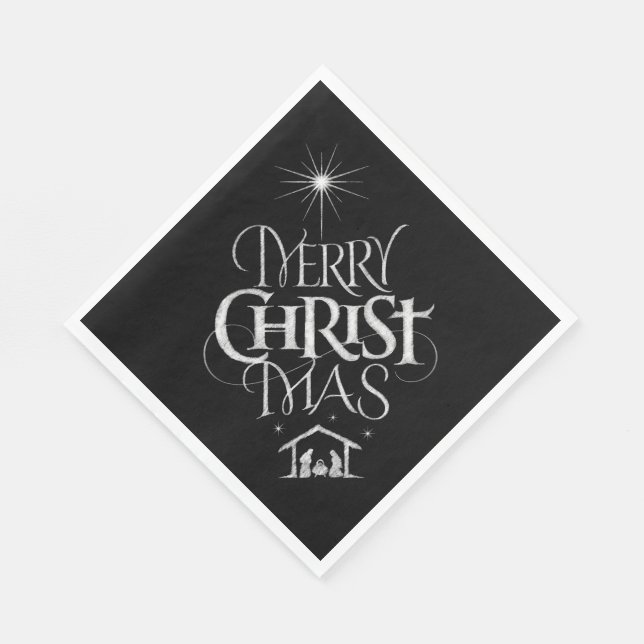 Merry CHRISTmas Religious Chalkboard Calligraphy Napkin (Corner)