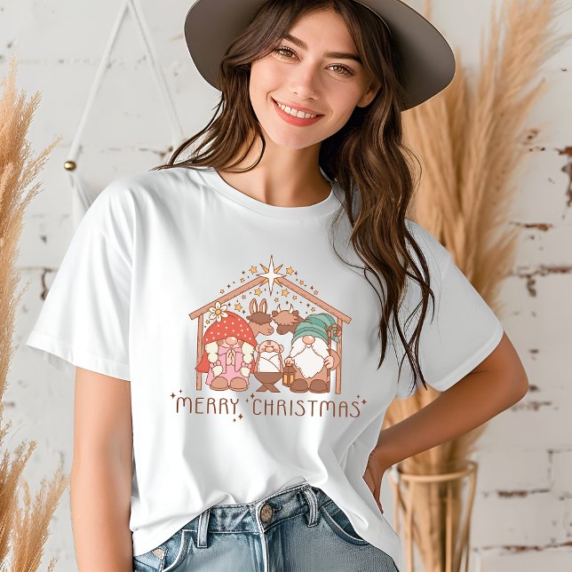 Merry Christmas Religious Gnome Manger Christmas Tri-Blend Shirt (Creator Uploaded)