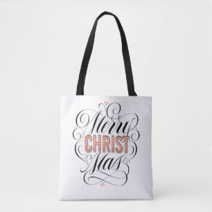 Merry CHRISTmas Religious Red Marquee Calligraphy Tote Bag