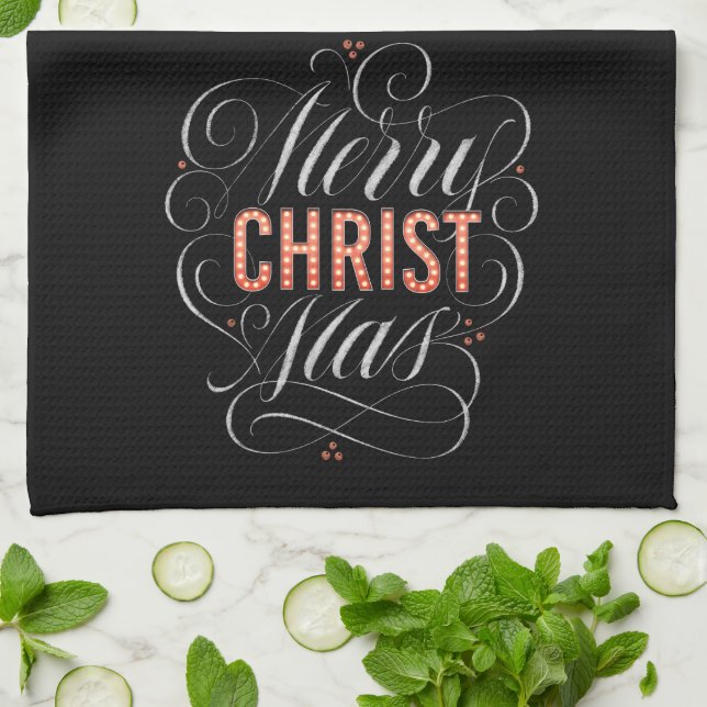 Merry CHRISTmas Religious Red Marquee Chalkboard Tea Towel (Folded)