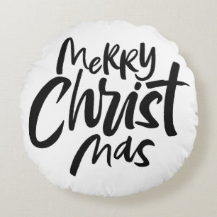 Merry CHRISTmas Religious Religion Lettering Round Cushion