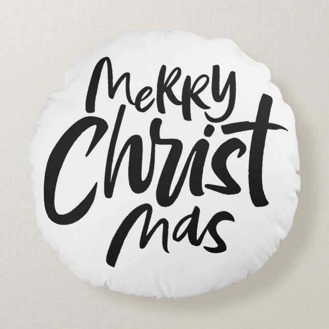 Merry CHRISTmas Religious Religion Lettering Round Cushion (Front)