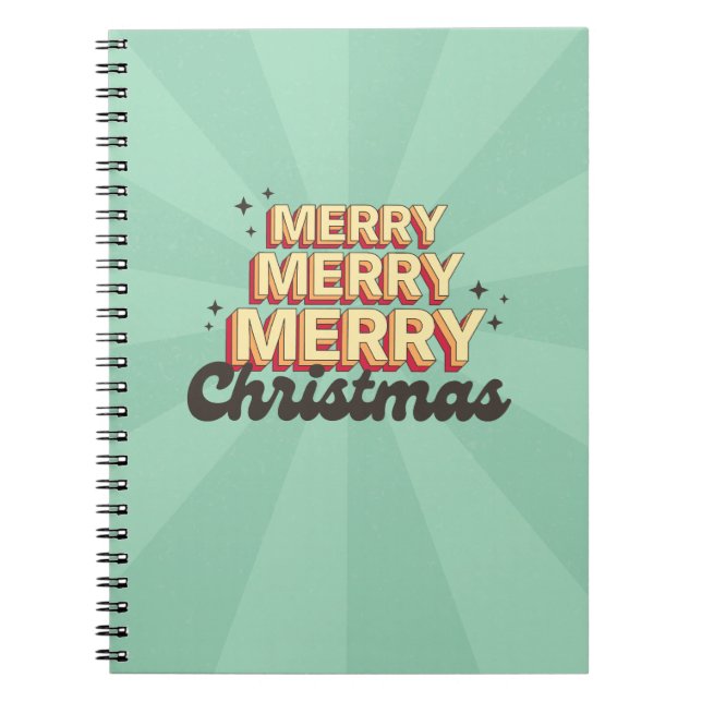 Merry Christmas retro 3d design text Notebook (Front)