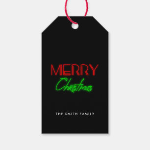 Merry Christmas Retro 80s Neon Lights Gift Tags