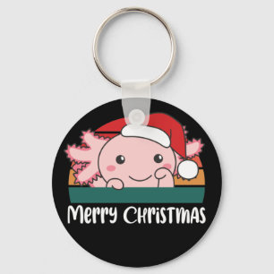 Merry Christmas Retro Axolotl Christmas Keychain