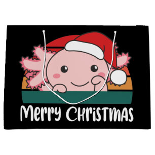 Merry Christmas Retro Axolotl Christmas Large Gift Bag