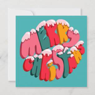 Merry Christmas Retro Bubble Letters Snow Cute 