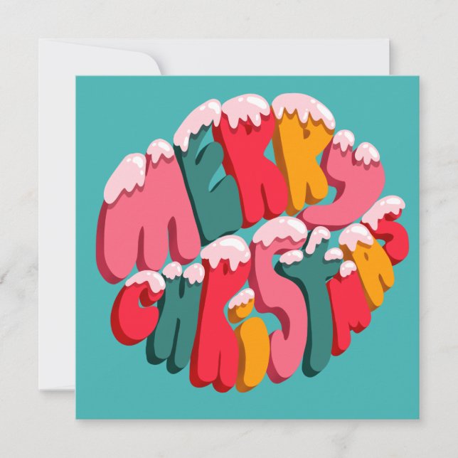 Merry Christmas Retro Bubble Letters Snow Cute  (Front)