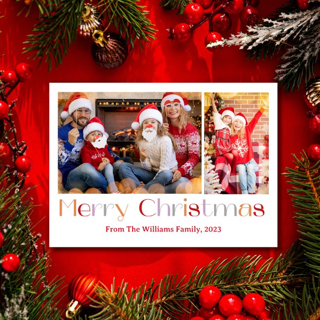 merry christmas retro calligraphy 2 photos collage holiday card (Creator Uploaded)