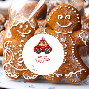 Merry Christmas Retro Car Ornament Gift Name  Classic Round Sticker