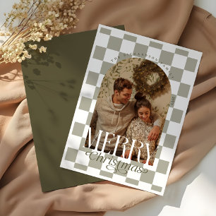 Merry Christmas Retro Chequerboard Arch Photo Holiday Card