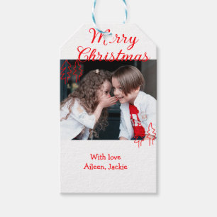 Merry Christmas retro Christmas tree kids photo na Gift Tags