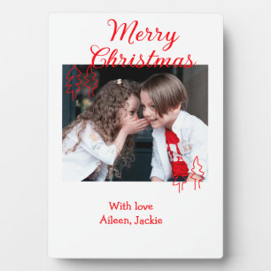 Merry Christmas retro Christmas tree kids photo na Plaque