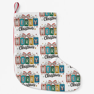 Merry Christmas Retro Coquette Bow Girly Holiday Small Christmas Stocking