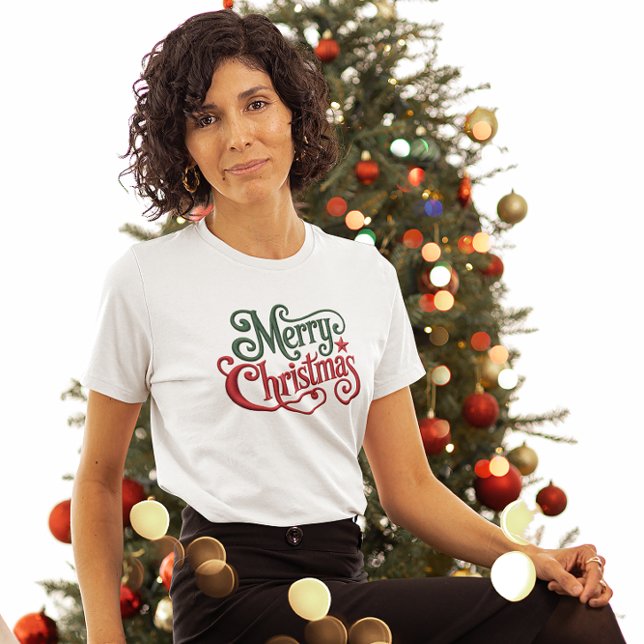 Merry Christmas Retro Embroidery Typography Tri-Blend Shirt (Creator Uploaded)