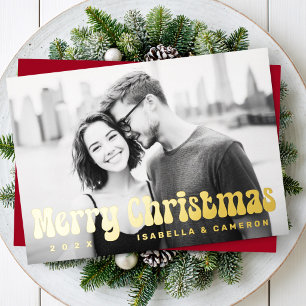 Merry Christmas retro font add name deep red photo