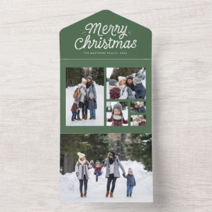 Merry Christmas retro green photo collage holiday All In One Invitation