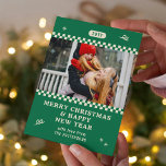 Merry Christmas Retro Green Photo Personalised Holiday Card<br><div class="desc">Merry Christmas Retro Green Photo Personalised Family Name Modern Christmas Cards features a your favourite photo with your the text "Merry Christmas & Happy New Year" in modern script typography. Perfect for Christmas to send to friends and family. PHOTO TIP: centre your photos before uploading to Zazzle. Designed by ©2024...</div>