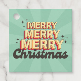 Merry Christmas retro groovy 3d design text Favour Tags